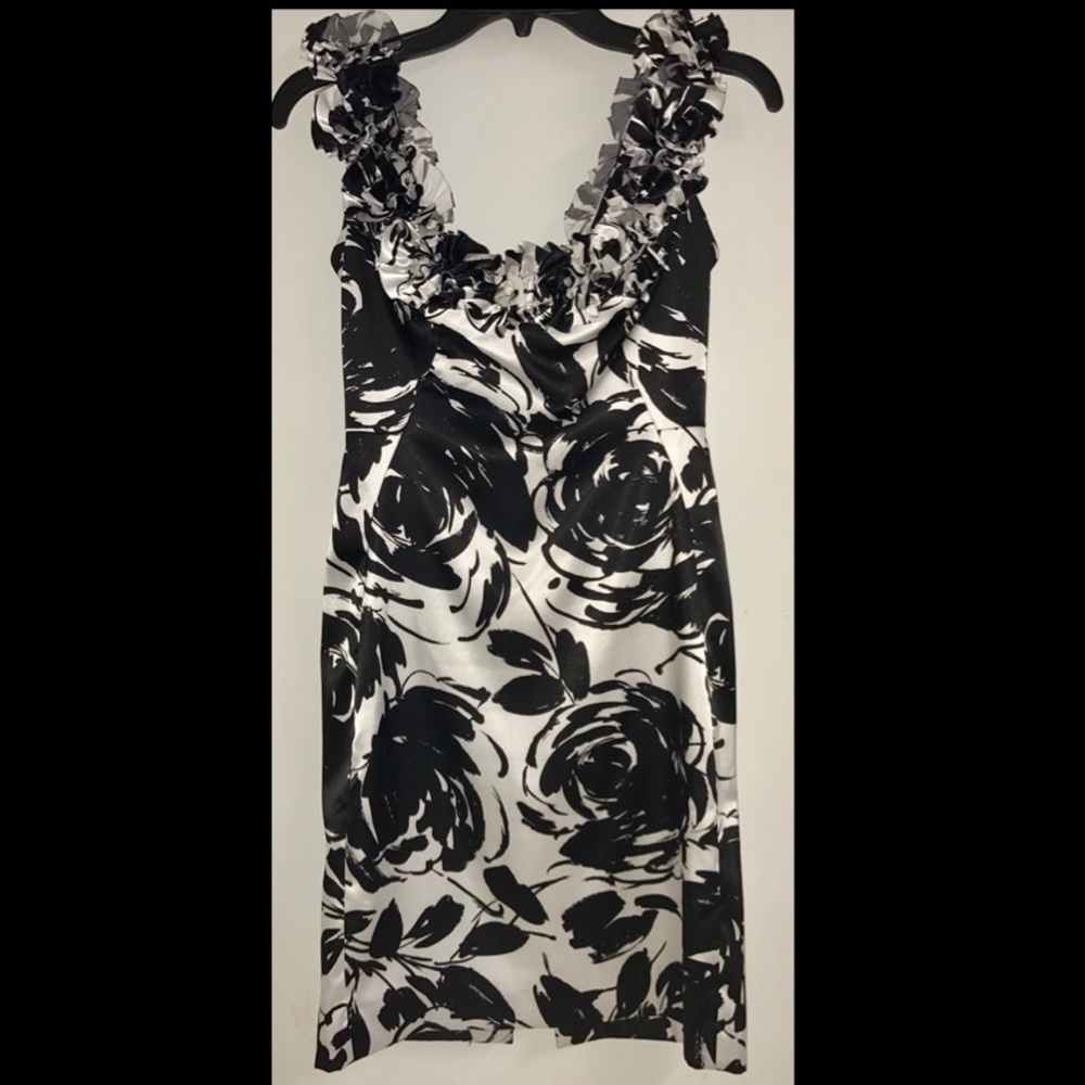 Rose pattern black and white dress